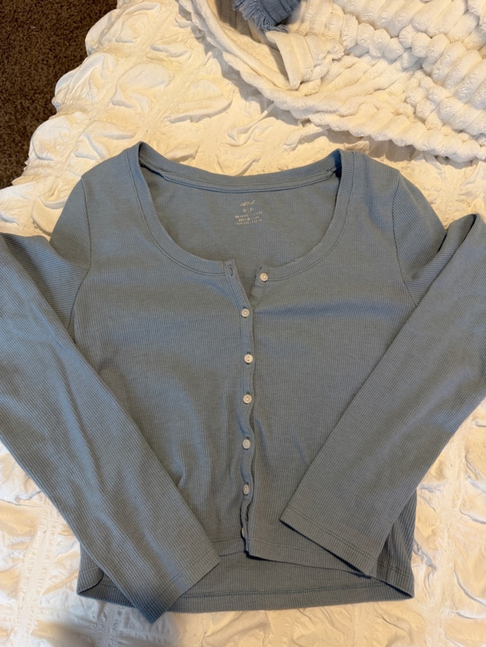 Aerie Women's Light Blue Ribbed Button-Front Top